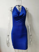 Vestido Mini Feminino Y2K com Halter e Vazado - Sexy Costas Abertas Decote V Festa Noite