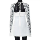 Vestido Mini Feminino com Renda Patchwork e Cintura Franzida - Linha A Costas Abertas Sexy Festa Balada Outono Inverno
