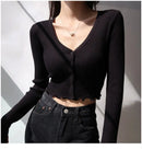 Sexy Knitted Cardigan V Neck Naked Navel Crop Tops Chic Fungus Hem Shirt Women's Spring and Summer Korean Versatile Y2k Sweater