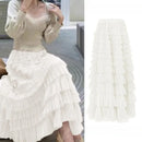 Elegant Multi-Layered Tulle Skirt Long Dress Women's Autumn Winter High Waist Cake Skirt Style Slimming Elegant Midi Skirt