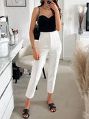 High Waist Solid Pants for Women Casual Basic Ankle Trousers with Pockets Zipper Fly Office Wear Pants Pantalones Mujer