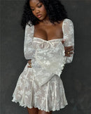 Vestido Mini Elegante com Estampa e Manga Longa - Outono e Inverno