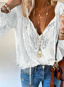 2026 Women's Fashion Solid Color Lace Long Sleeve Shirt Loose Slim Fit Versatile Elegant Office Commute Casual Pullover Blouse