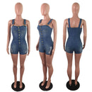 Macacão Jeans Feminino Y2K com Alças Finas e Bolsos - Streetwear