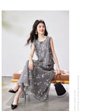 VIMLY Chinese Style Floral Print Skirt Set Women 2026 Summer Outfit Sleeveless Top Maxi Skirt Lady Two Piece Clothing Set A6121