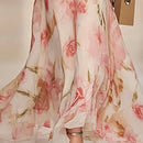 Boho Style Elegant Floral Print Long Dress Woman Spring V Neck High Waist Party Dress Summer Short Sleeve Zip Maxi Dress Vestido