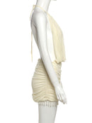 Vestido Mini Feminino Sexy com Renda e Franjas de Pérolas - Halter Costas Abertas Festa