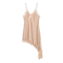 Vestido Curto Feminino de Cetim com Renda Assimétrica e Alças Finas - Sexy Festa 2026