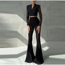 Women Pleated Elastic High Waist Fashion Evening Party Trousers See Through Mesh Pleated Flare Pants 2025 Summer Gown Chic Pants