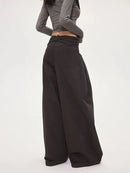 Women High Waist Wide Leg Pants 2025 Autumn Retro Cargo Wide Leg Pants Women's Curved Straight Floor Length Loose Casual Trouser