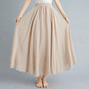 Boho Beach Women's Skirt - Linen Cotton Blend Elastic Waist Long Pleated Maxi, Vintage Summer Casual Skirt Faldas Saia