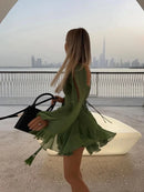 Vestido Longo Feminino com Manga Longa em Mesh e Renda - Sexy Praia Férias 2025