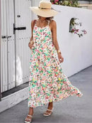 Tie Dye Print Spaghetti Strap Dresses Women Bohemian Style Loose Backless Vacation Beach Long Dress Female Fashion Streetwear