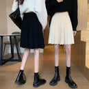 Knitted Pleated Skirts Women Above Knee Solid Casual Autumn All-match Design College Jupe Femme Korean Style High Waist Elegant