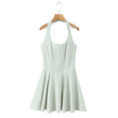 Vestido Feminino Branco com Renda Bordada e Halter - Sem Manga Costas Abertas Sexy Linha A Festa 2025