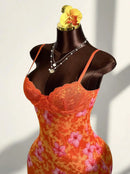 Vestido Mini de Renda Estampado com Alças Finas - Estilo Resort