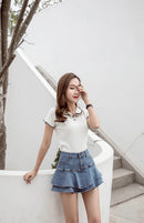 Vintage Denim Mini Skirts Women Summer Sexy Solid Colour Ball Gown Skirts Jeans Female Casual Pocket Slim A-line Mini Skirts