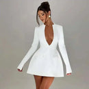 Vestido Mini Feminino com Renda Patchwork e Cintura Franzida - Linha A Costas Abertas Sexy Festa Balada Outono Inverno
