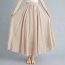 Boho Beach Women's Skirt - Linen Cotton Blend Elastic Waist Long Pleated Maxi, Vintage Summer Casual Skirt Faldas Saia
