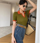 Top Tricô Feminino Manga Curta Decote V - Slim Elegante Casual Verão 2025