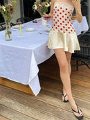 Vestido Mini Feminino Vermelho com Poa e Alças de Cetim - Sexy Sem Manga Costas Abertas Slim Praia Clube