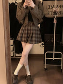Pleated Skirts for Women American Style Retro Plaid College Autumn Sweet Girls Chic High Waist Belted Fashion All-match Mini New
