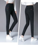 Oversize High Waist Stretch Jeans Black Autumn Women Slim Skinny Trousers Fashion Embroidery Female Winter Casual Denim Pants
