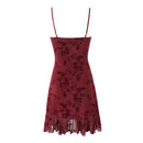 French Vintage Sexy Spaghetti Straps Flowers Short Dress Bungundy Black
