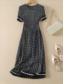 Pleated dress, women's waist collection, short sleeved floral long skirt, elegant 2024 summer new style DRESS