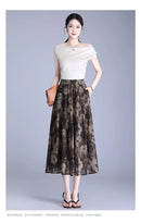 Women Floral Print Tiered Midi Skirt Elastic High Waist Pocketed Ruffle Hem Casual Boho Long Skirt