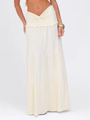 Women's Sexy Party Top Skirt Sets  V Neck Pleated Hem Halter Vest Low Waist Slim Fit Long Skirt 2026 New Lady Beach Dresses