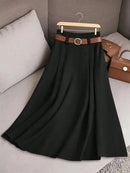 Elegant Fashion Skirts For Women 2025 New Spring Autumn Patchwork Pleated A-Line Mid-length Skirts Commuting Office Lady Skirt