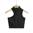 Women High Neck Crop Tank Top With Cut Out Detail Active Asymmetric Crop Tank Top