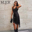 Vestido Mini Feminino Preto de Cetim com Renda e Alças - Sexy Costas Abertas Assimétrico Festa Noite