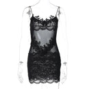 Vestido Feminino Sexy Slim com Renda See Through e Vazado - Sem Manga Costas Abertas Festa Clube