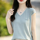 Top Tricô Feminino Color Block com Bolso - Decote Redondo Solto Verão