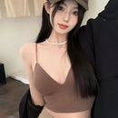 V-Neck Camisole Women Sexy Stretch Push Up Bra with Chest Pads Knitted Crop Top for Female Short Tube Top Tops Bralette Y2k