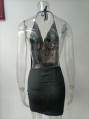 Vestido Mini Feminino Y2K com Halter e Vazado - Sexy Costas Abertas Decote V Festa Noite
