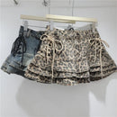 Y2k Denim Sexy Pleated Ruffle Mini Skirts for Women Summer 2025 New Fashion Lace-up Slim Low Waist Vintage Jean Short Skirt