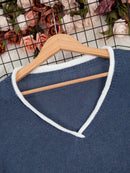 New Women's V-Neck Knit Sweater White Trim Plus Size Casual Fashion Pullover Bohemian Top for Fall Winter Chic y2k clothing