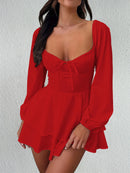 Vestido Curto de Renda com Manga Longa e Costas Abertas - Balada