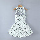 Vestido Feminino Branco com Poa e Halter - Sexy Costas Abertas Amarrão Evasê Elegante Festa Verão