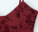 French Vintage Sexy Spaghetti Straps Flowers Short Dress Bungundy Black