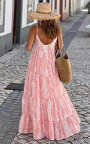 Tie Dye Print Spaghetti Strap Dresses Women Bohemian Style Loose Backless Vacation Beach Long Dress Female Fashion Streetwear
