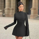 Vestido Mini Feminino com Renda Patchwork e Cintura Franzida - Linha A Costas Abertas Sexy Festa Balada Outono Inverno