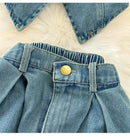 Faionable Denim ter Ne Crop Top And High Waist  Skirt Women's Set Summer Polyester Material Youthful Sle