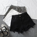 Denim Shorts Women High Waist Slender Korean Fashion Summer Frayed Buttons Zipper Tassel Loose Solid All-match Streetwear Chic