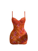 Vestido Mini de Renda Estampado com Alças Finas - Estilo Resort