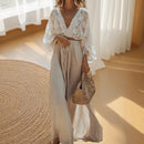 Women's Vacation Skirts 2 Piece Set Fashion Bohemian Outfits Sexy V-neck Long Sleeved Embroidery Blouse & Skirt Two Piece Set