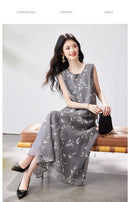 VIMLY Chinese Style Floral Print Skirt Set Women 2026 Summer Outfit Sleeveless Top Maxi Skirt Lady Two Piece Clothing Set A6121